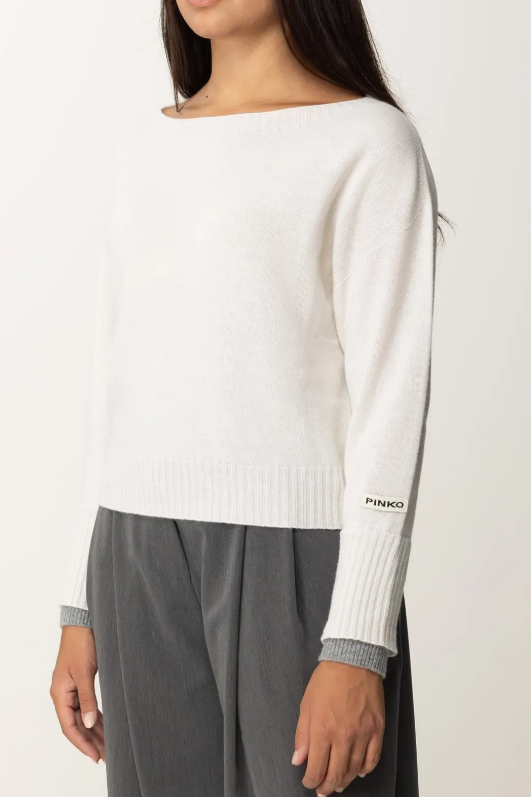 Pinko Maglia Scollo a Barca con Etichetta LogoBIANCO/GRIGIO