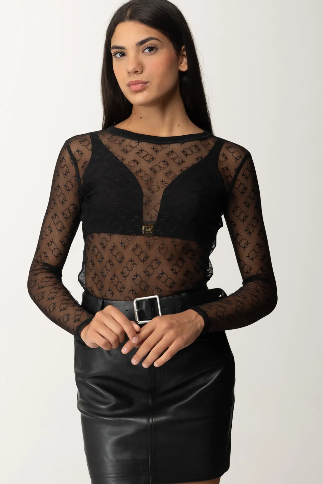 Pinko Maglia Trasparente con LoghiNERO LIMOUSINE