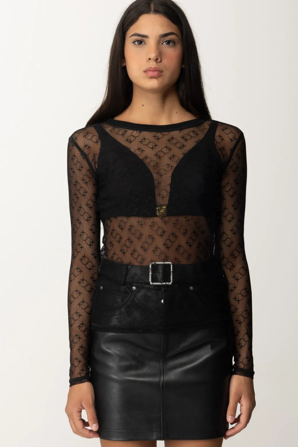 Pinko Maglia Trasparente con LoghiNERO LIMOUSINE