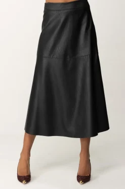 Pinko Maxi Gonna In Pelle Midi e Vestibilità SvasataNERO LIMOUSINE