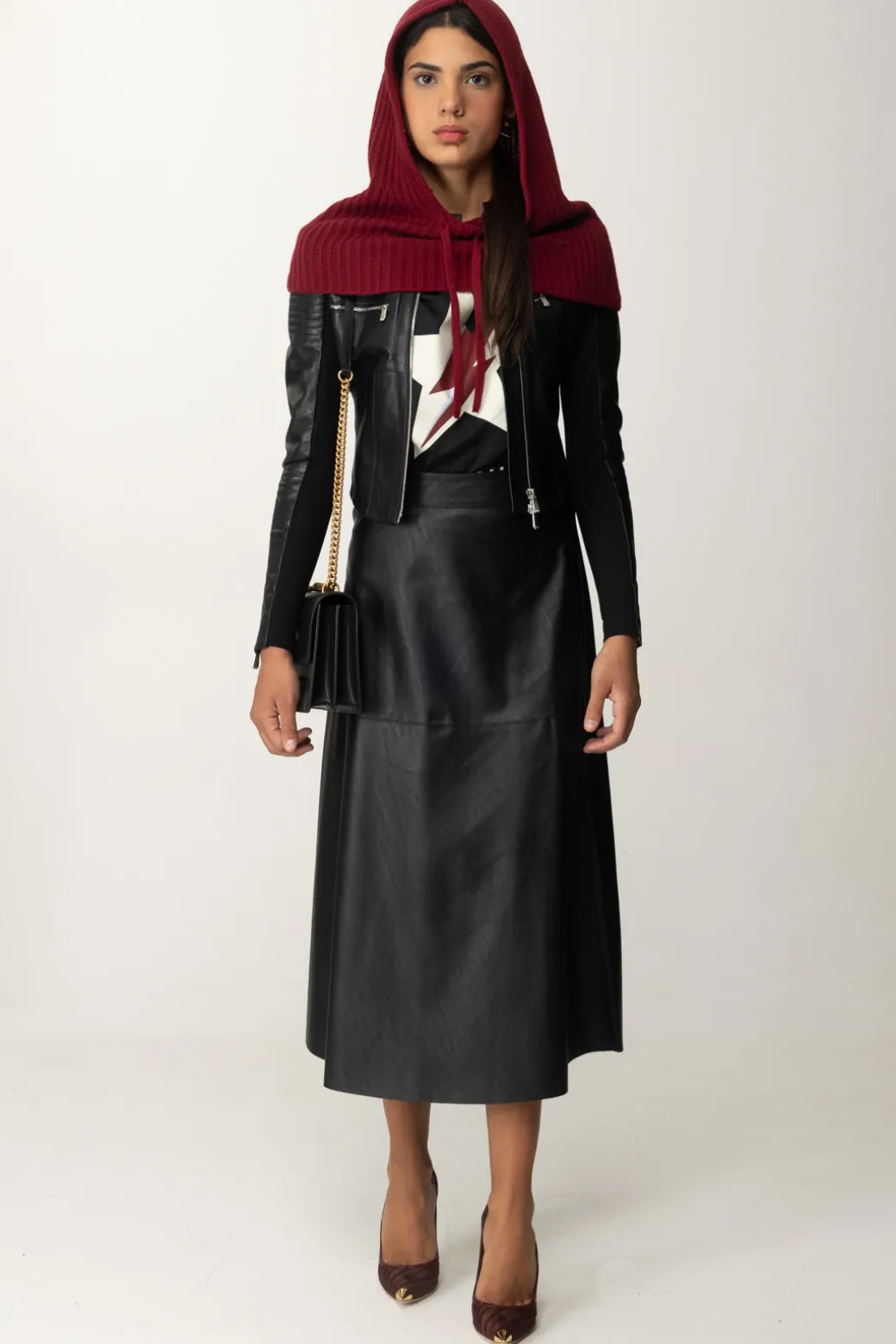 Pinko Maxi Gonna In Pelle Midi e Vestibilità SvasataNERO LIMOUSINE