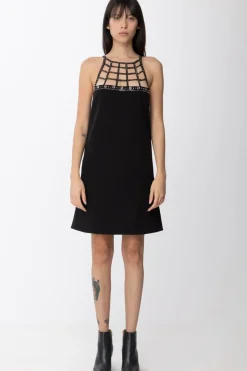 Pinko Mini Abito In Crepe con Applicazioni StrassNERO LIMOUSINE