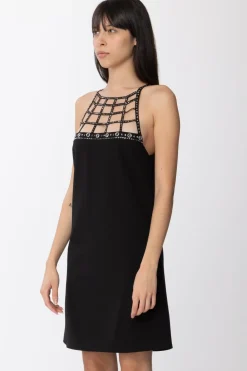 Pinko Mini Abito In Crepe con Applicazioni StrassNERO LIMOUSINE