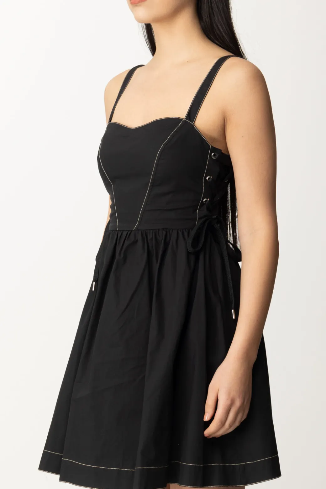 Pinko Mini Abito In Popeline con StringheNERO LIMOUSINE