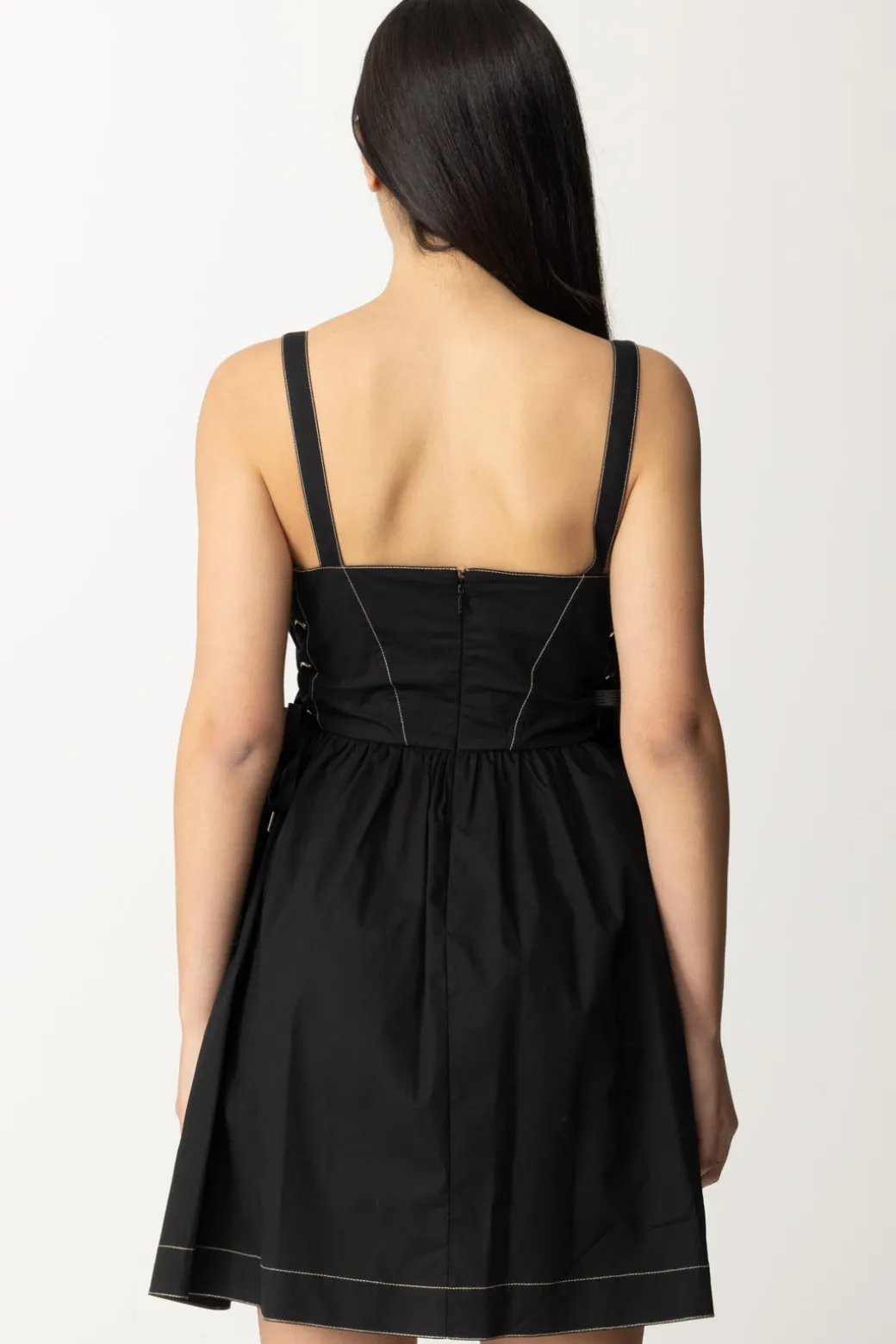 Pinko Mini Abito In Popeline con StringheNERO LIMOUSINE