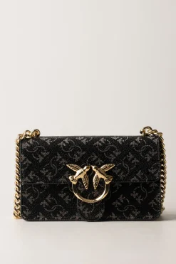 Pinko Mini Love Bag In Pelle con Strass MonogramNERO/ARGENTO-ORO