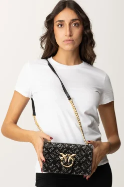 Pinko Mini Love Bag In Pelle con Strass MonogramNERO/ARGENTO-ORO