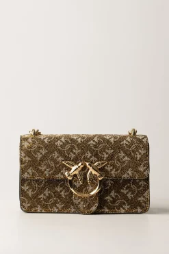 Pinko Mini Love Bag In Pelle con Strass MonogramBRONZO/ORO-ORO