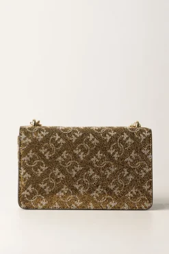 Pinko Mini Love Bag In Pelle con Strass MonogramBRONZO/ORO-ORO