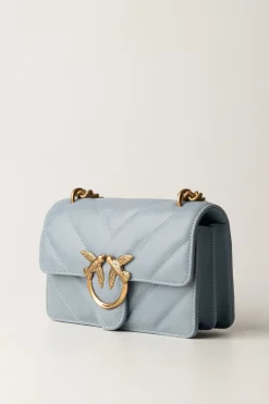 Pinko Mini Love Bag In Pelle Effetto UsedLIGHT BLUE-ANTIQUE GOLD