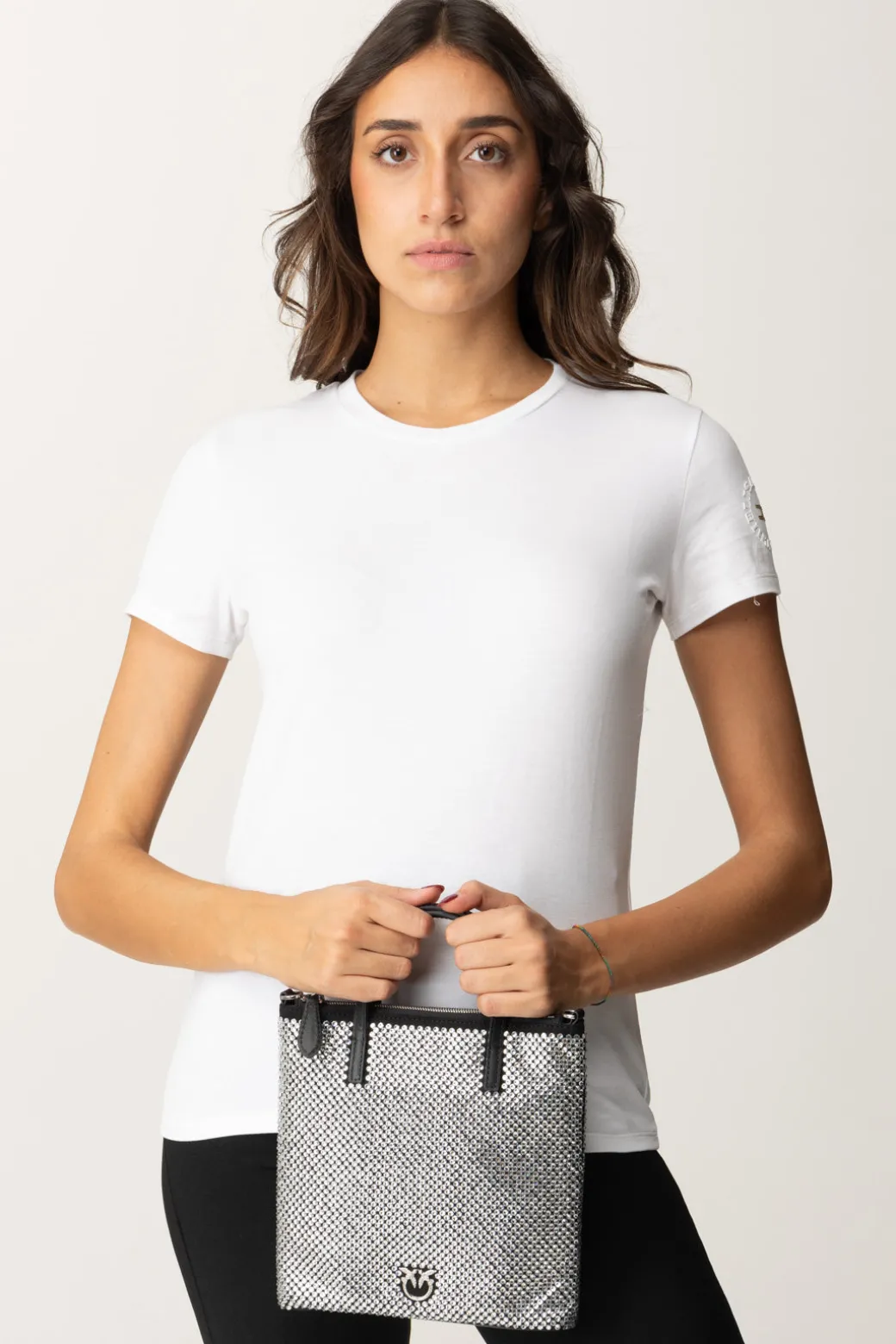 Pinko Mini Shopper Strass GioielloNERO LIMOUSINE-SHINY NICKEL