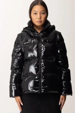 Pinko Piumino Corto Lucido con CappuccioNERO LIMOUSINE