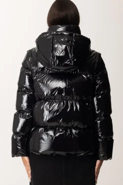 Pinko Piumino Corto Lucido con CappuccioNERO LIMOUSINE