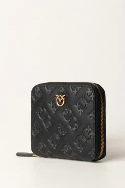 Pinko Portafoglio Quadrato Zip-aroun con Pattern LogoNERO-ANTIQUE GOLD