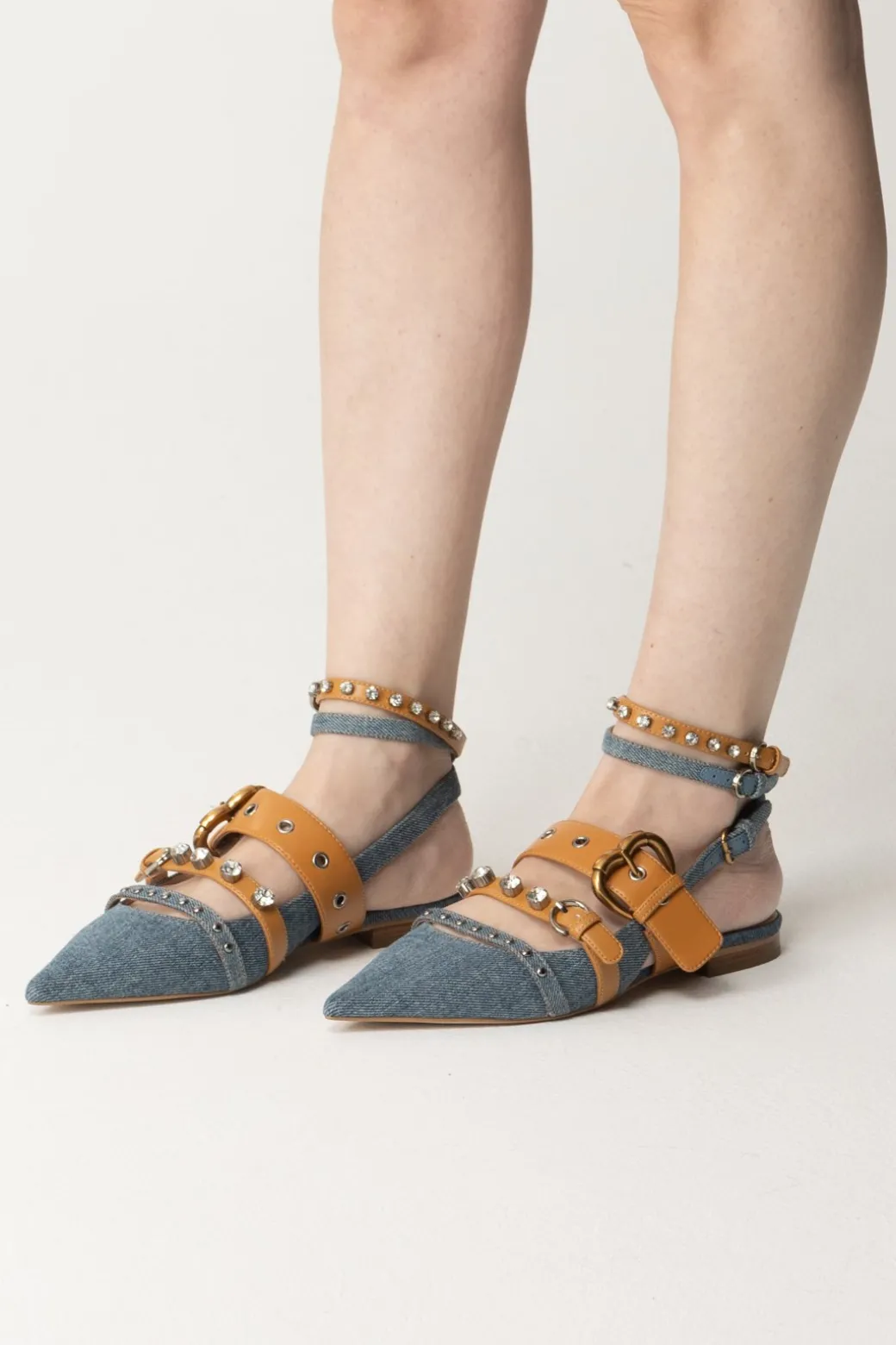 Pinko Slingback Basse In Jeans con StrassBLU/BEIGE