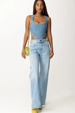 Pinko Top Bustier In Jeans con Logo StrassLAVAGGIO CHIARO VINTAGE