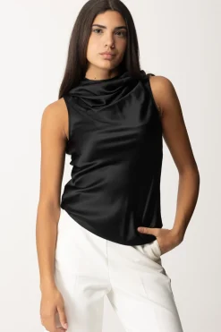 Pinko Top Satinato con DrappeggiNERO LIMOUSINE