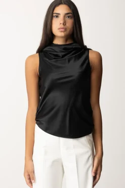 Pinko Top Satinato con DrappeggiNERO LIMOUSINE