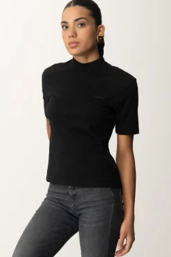 Pinko T-shirt Collo Alto con Ricamo LogoNERO LIMOUSINE