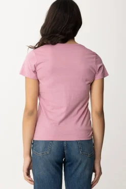 Pinko T-shirt con Scollo a V e Logo RicamatoFUMO ORCHIDEA