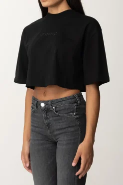 Pinko T-shirt Crop Over con Ricamo LogoNERO LIMOUSINE