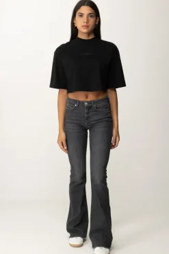 Pinko T-shirt Crop Over con Ricamo LogoNERO LIMOUSINE