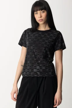 Pinko T-shirt In Cotone con Pattern In StrassNERO LIMOUSINE