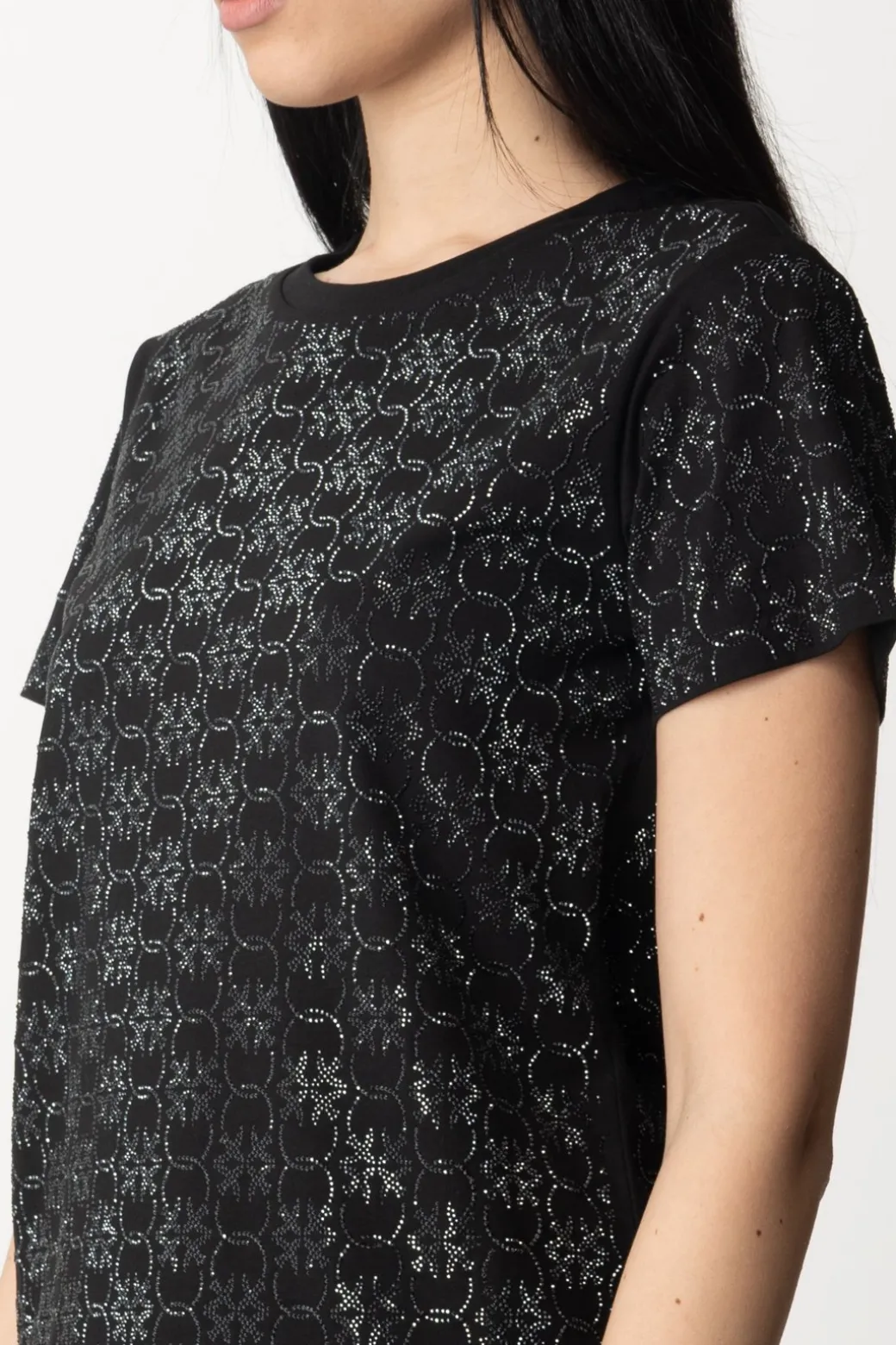 Pinko T-shirt In Cotone con Pattern In StrassNERO LIMOUSINE