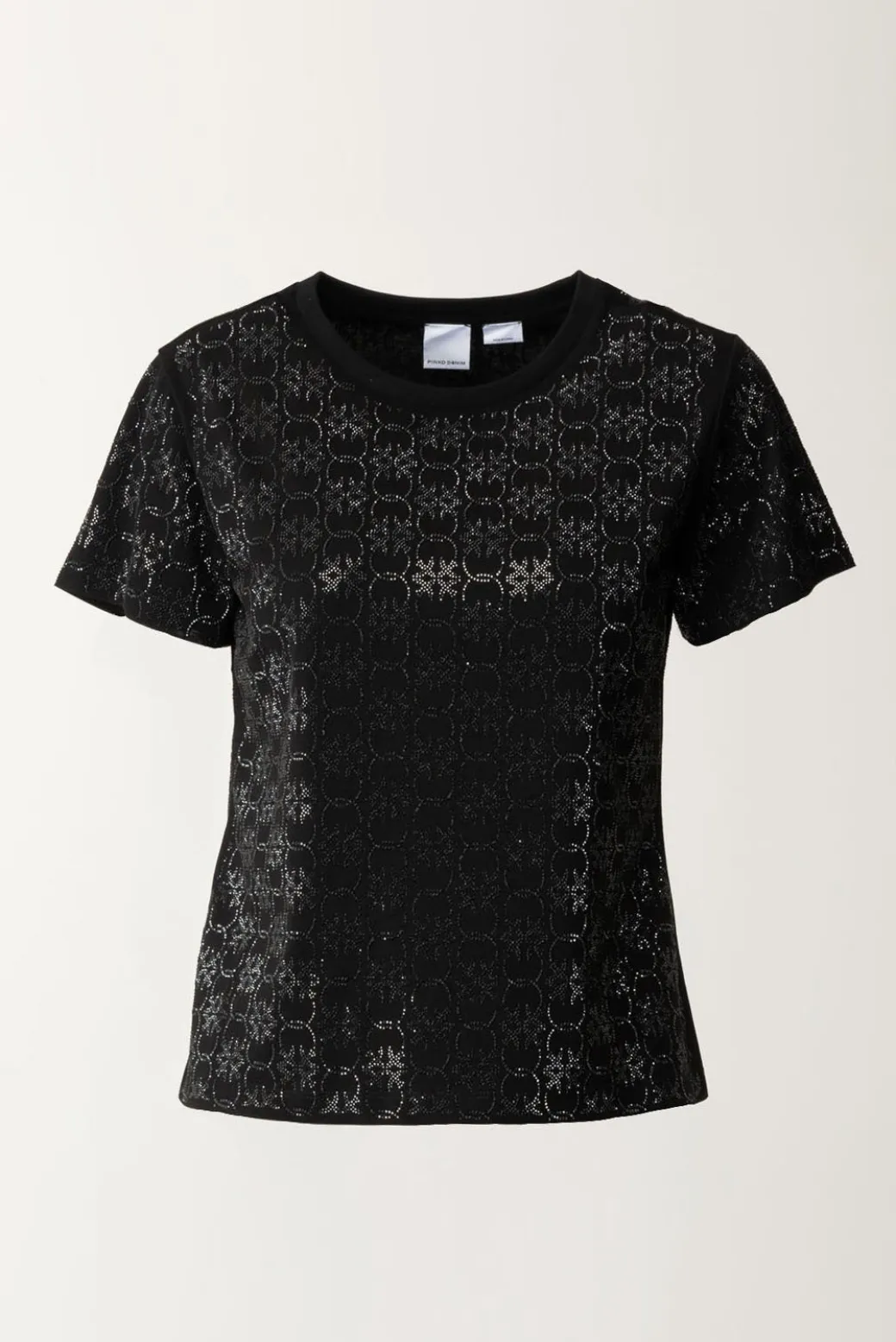 Pinko T-shirt In Cotone con Pattern In StrassNERO LIMOUSINE