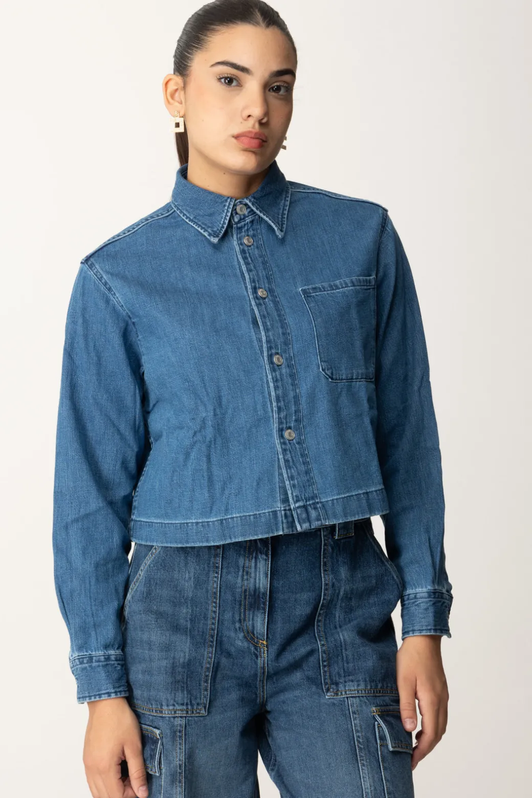 Replay Camicia Crop In DenimMEDIUM BLUE