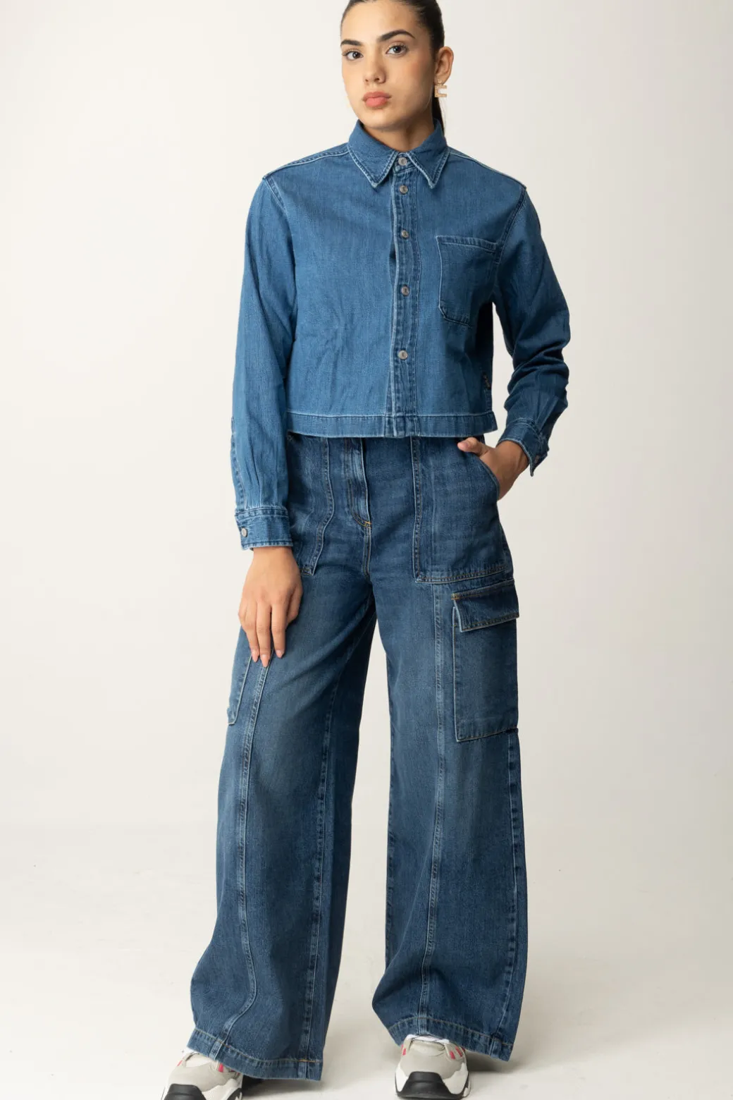 Replay Camicia Crop In DenimMEDIUM BLUE