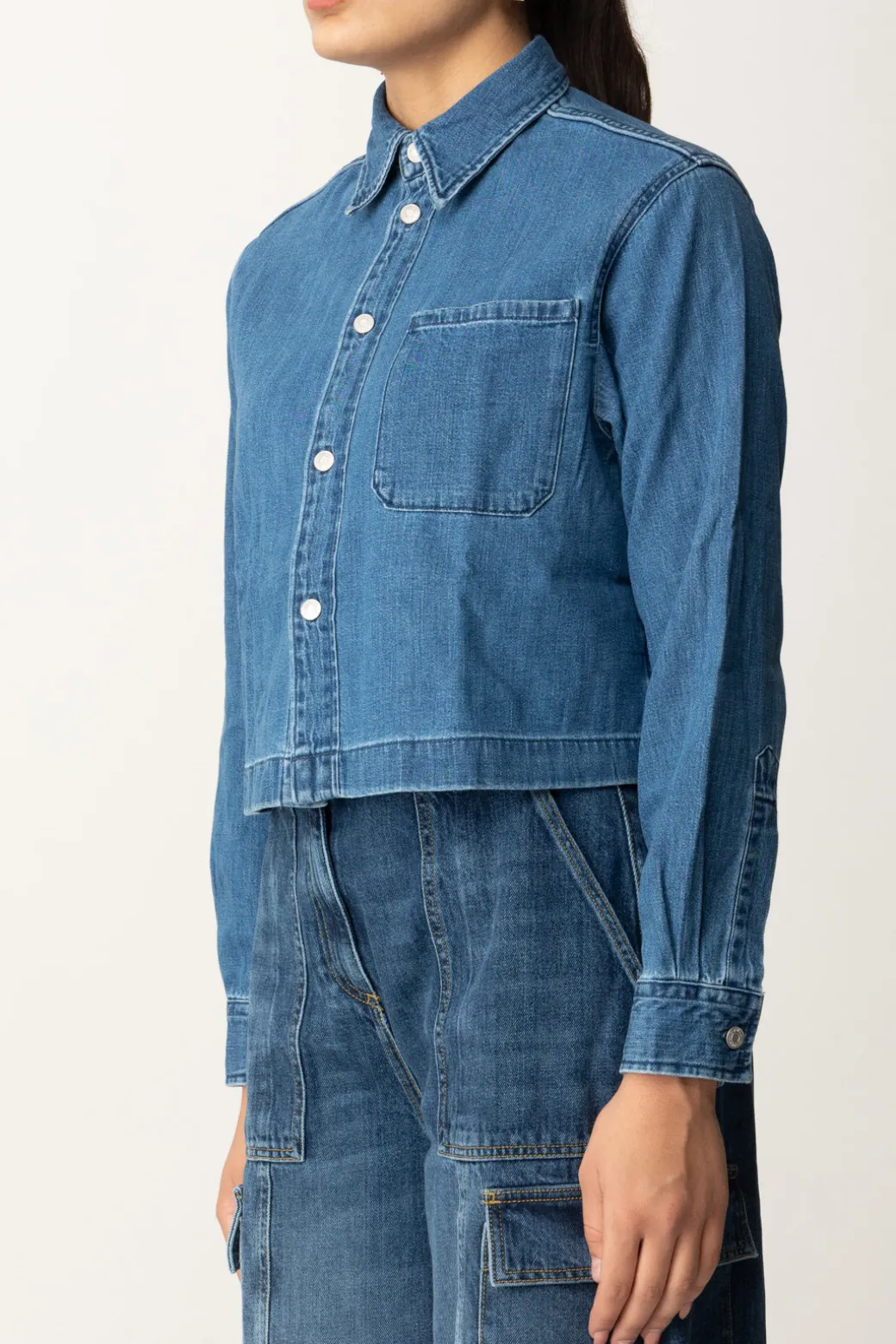 Replay Camicia Crop In DenimMEDIUM BLUE