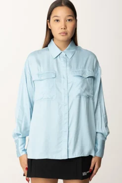 Replay Camicia Svasata In Viscosa SatinPASTEL SKY BLUE