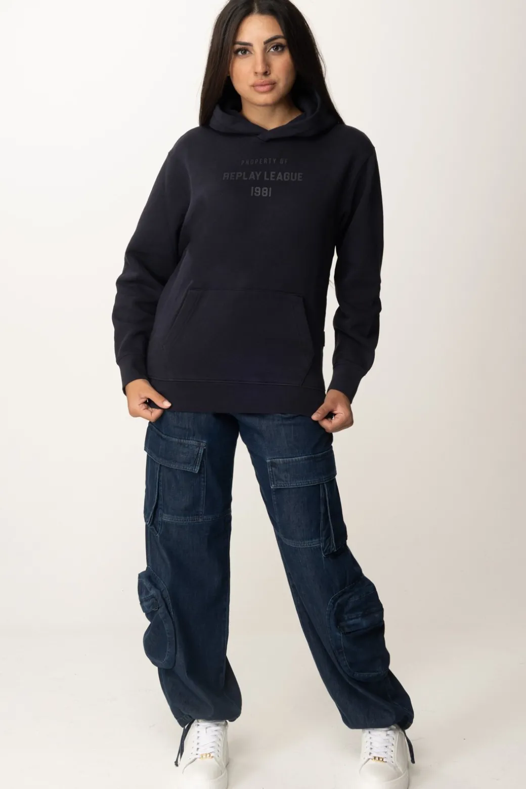 Replay Felpa con Stampa LetteringNIGHT BLUE