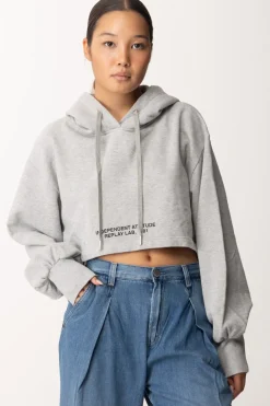Replay Felpa Cropped con CappuccioMELANGE GREY