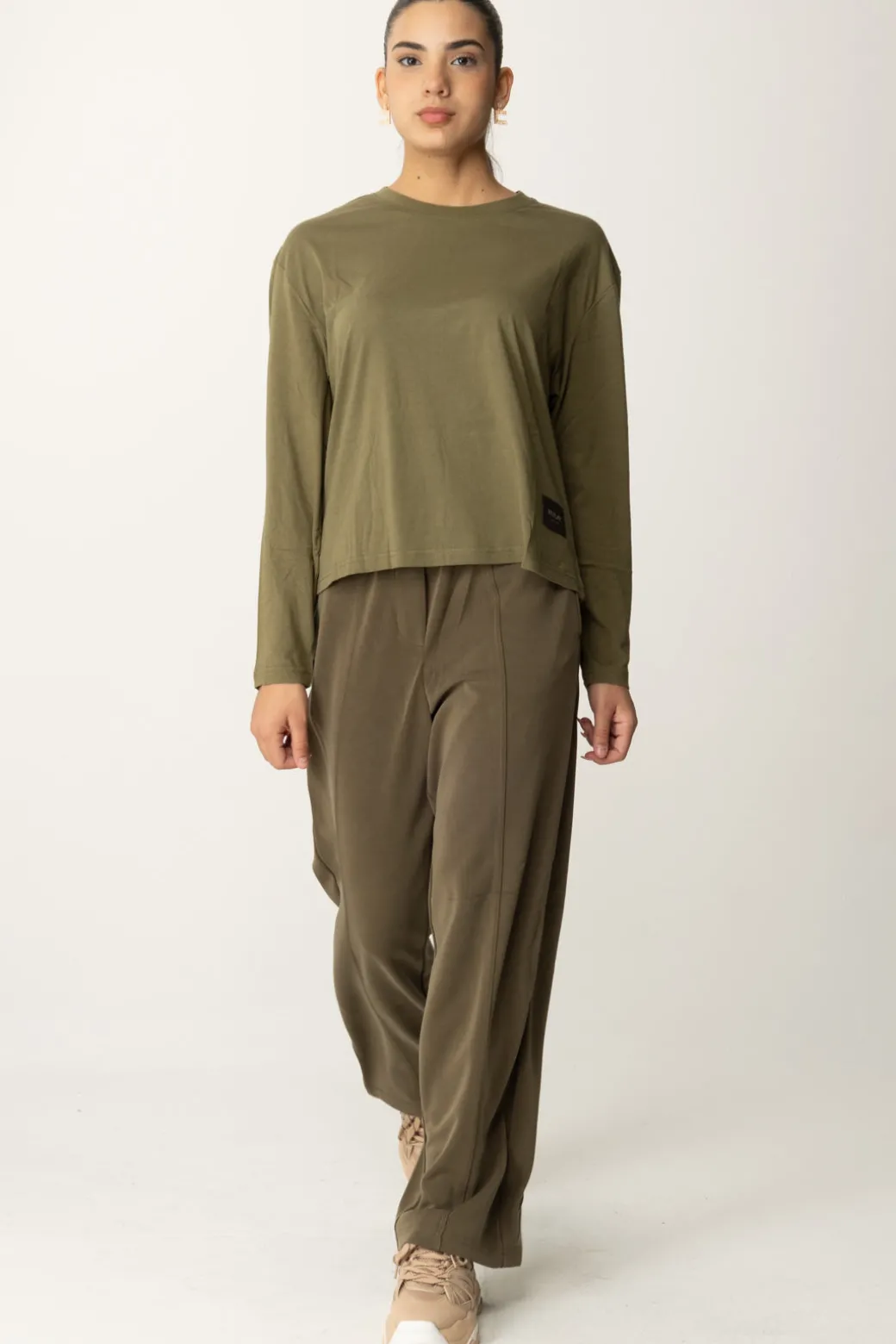 Replay Pantaloni Larghi a Vita AltaMUD GREEN