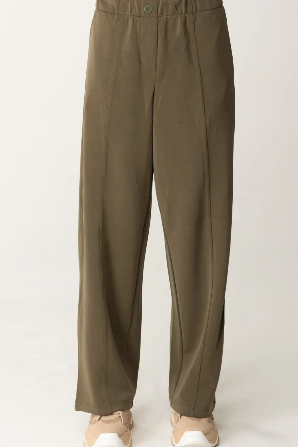 Replay Pantaloni Larghi a Vita AltaMUD GREEN