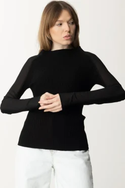 Semicouture Maglia Dolcevita BimaterialeNERO