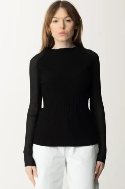 Semicouture Maglia Dolcevita BimaterialeNERO