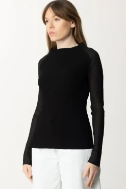 Semicouture Maglia Dolcevita BimaterialeNERO