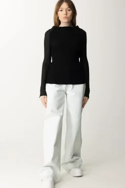 Semicouture Maglia Dolcevita BimaterialeNERO