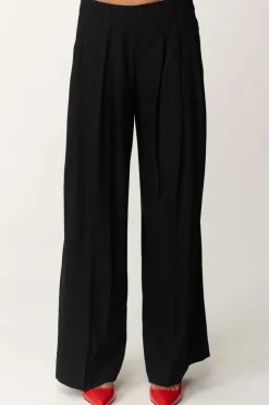 Semicouture Pantaloni Palazzo con Pieghe Impunturate NinaNERO