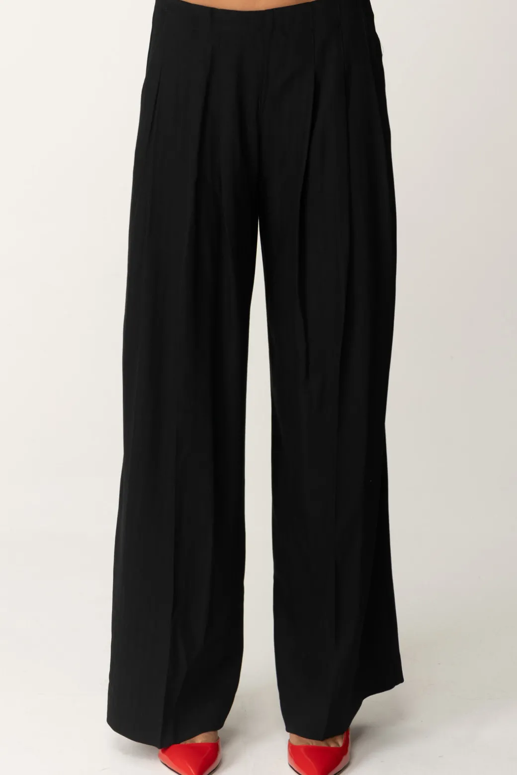 Semicouture Pantaloni Palazzo con Pieghe Impunturate NinaNERO