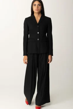 Semicouture Pantaloni Palazzo con Pieghe Impunturate NinaNERO