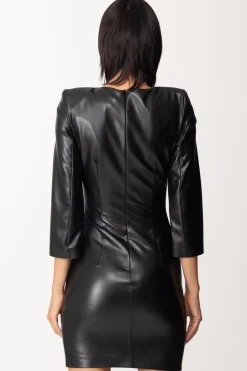 Simona Corsellini Abito In Pelle con Arricciatura FrontaleNERO