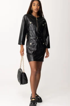 Simona Corsellini Abito In Pelle con Zip e CinturaNERO