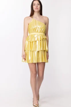 Simona Corsellini Abito Monospalla con Balze e CinturaLIME