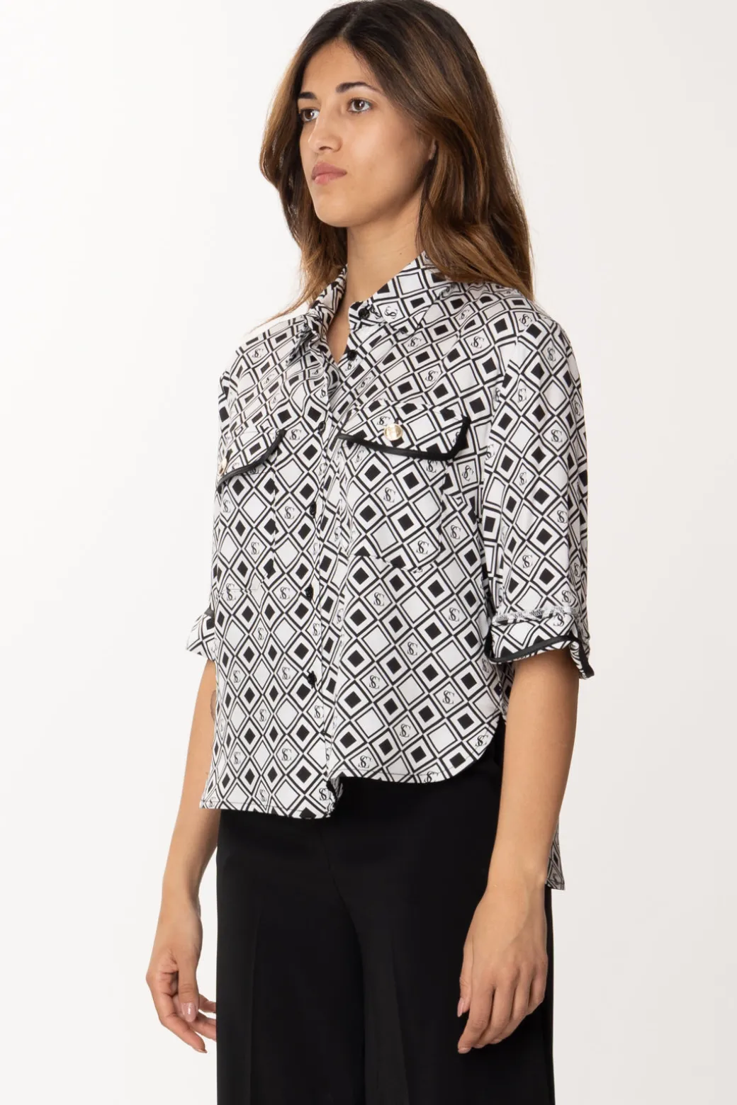 Simona Corsellini Camicia con Stampa RombiINFINITY/NERO