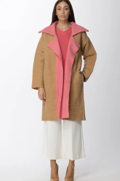 Simona Corsellini Cappotto In Panno con Rever a ContrastoCAMMELLO/PINK