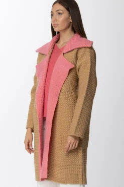 Simona Corsellini Cappotto In Panno con Rever a ContrastoCAMMELLO/PINK
